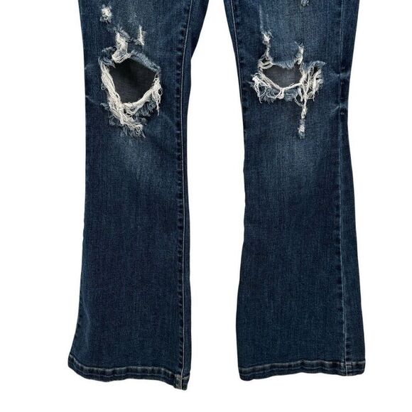 Judy Blue Button Fly Distressed Trouser Flare Leg Jeans Size 31/13 - Picture 4 of 9